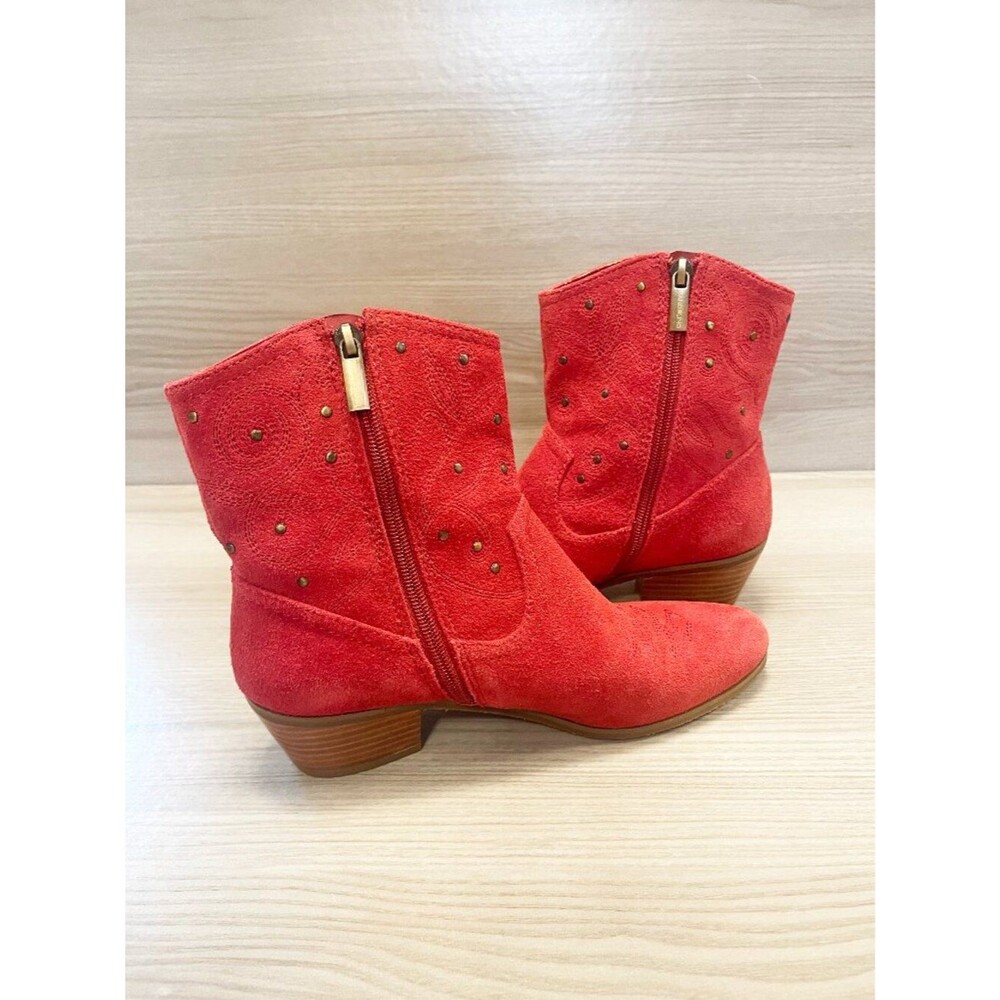 Bandolino Xerissa Red Suede Studded Western Ankle Boots Size 7M